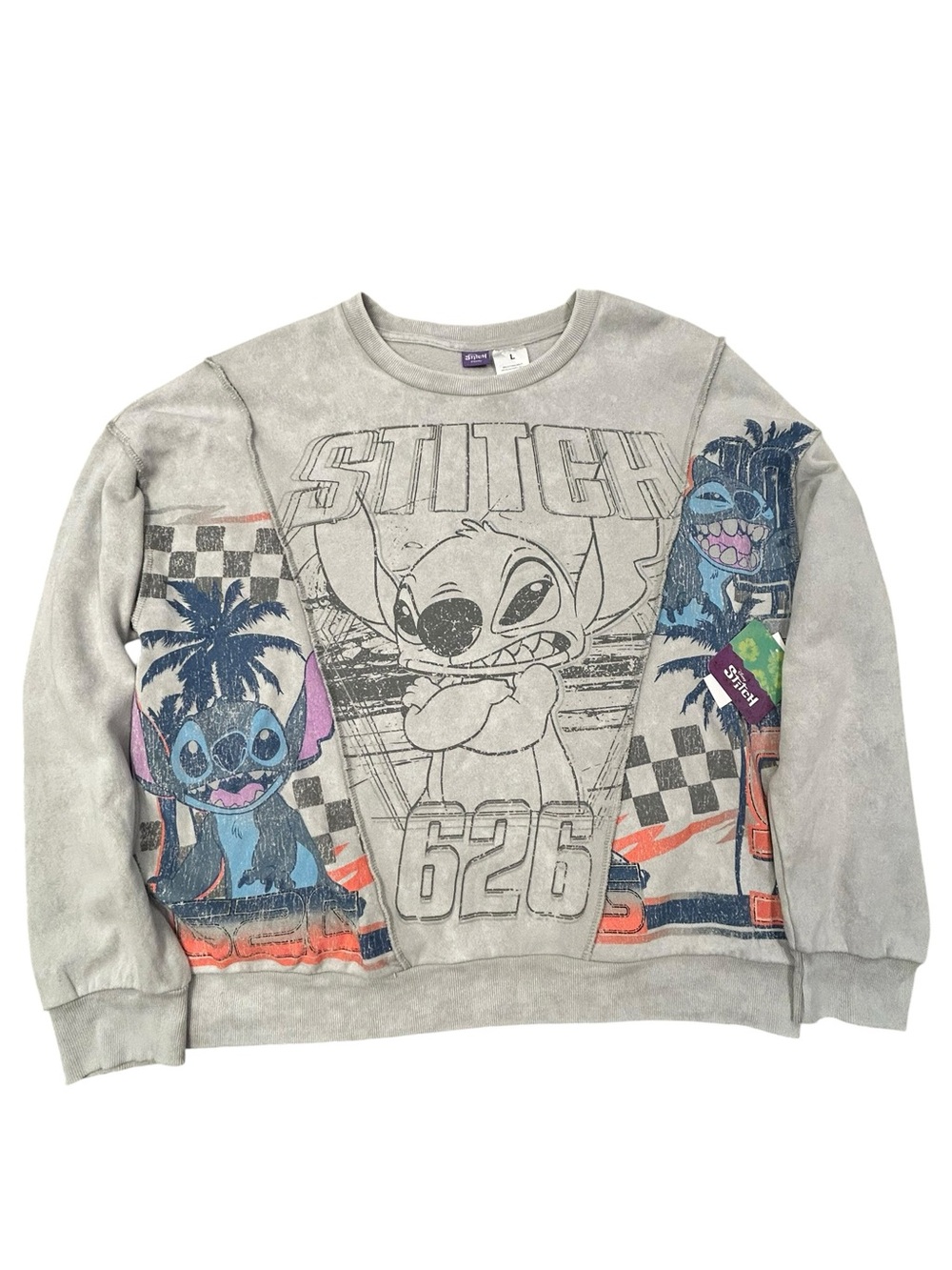 Disney Stitch Men's Gray Graphic Crewneck Fleece Lined NWT Large Casual Soft